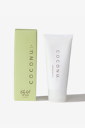 Coconu hemp-infused body oil tube standing beside its green carton